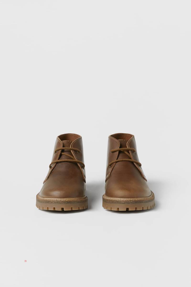 ZARA LEATHER Ankelboots Pojke Bruna | YIJGK-9608