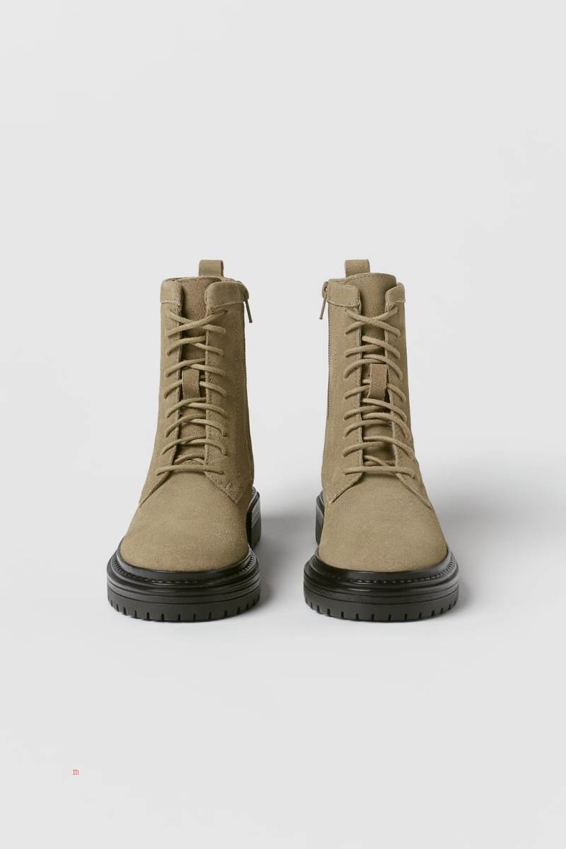 ZARA LEATHER Ankelboots Tjej Beige | YFBKR-3167