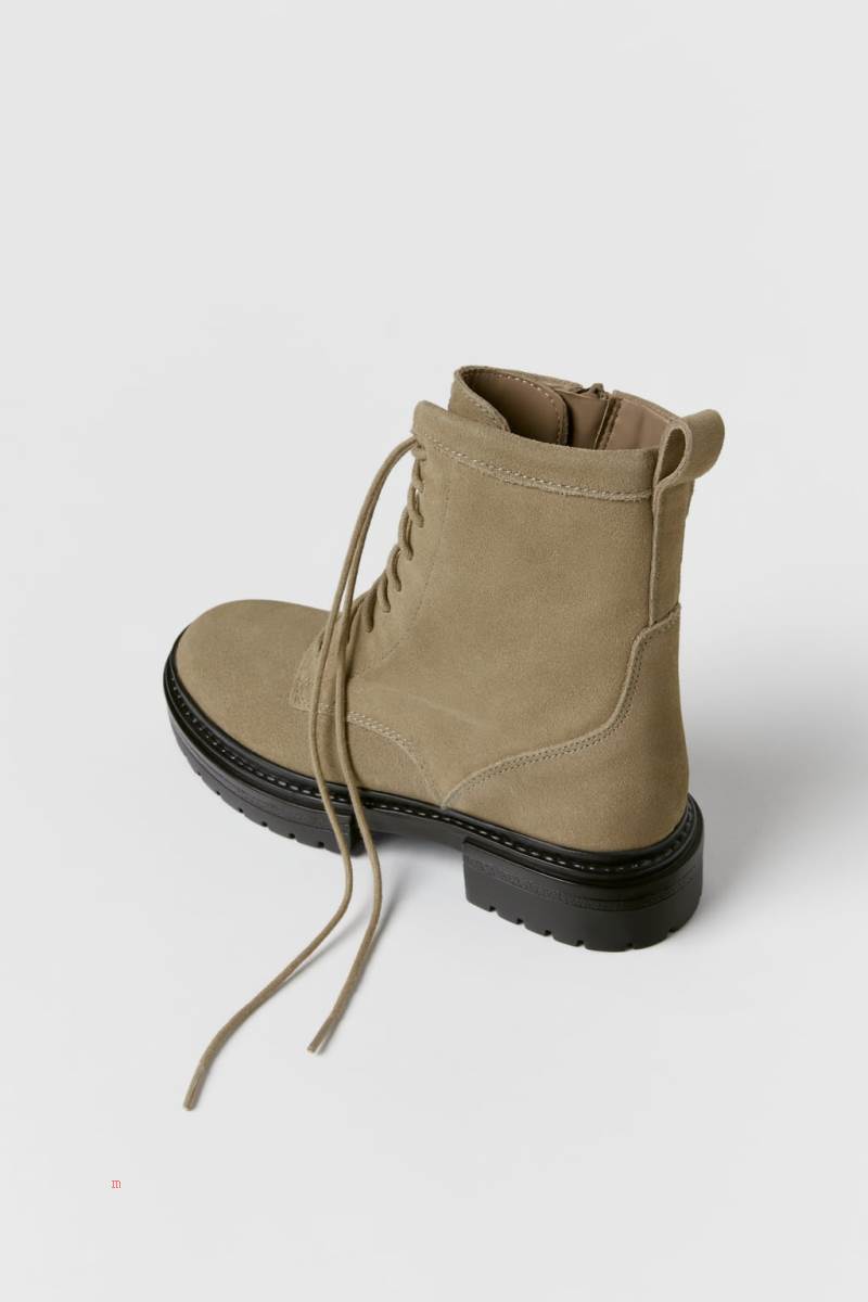 ZARA LEATHER Ankelboots Tjej Beige | YFBKR-3167