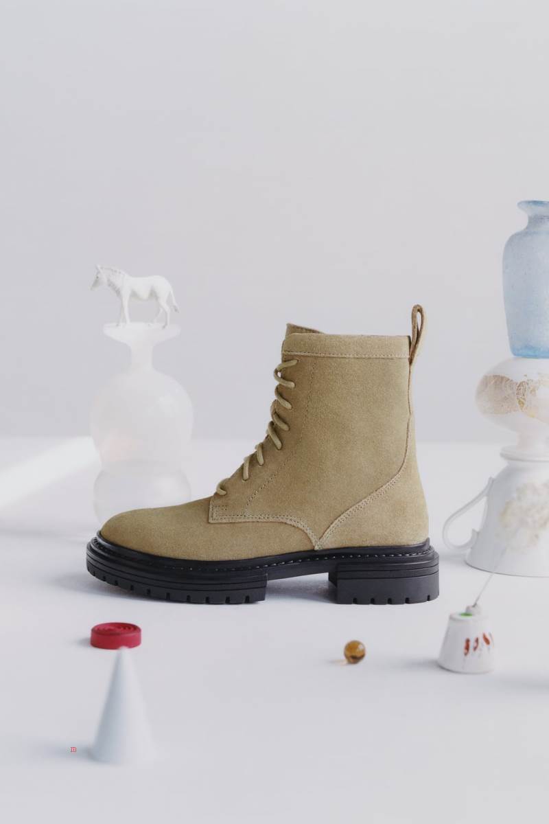 ZARA LEATHER Ankelboots Tjej Beige | YFBKR-3167