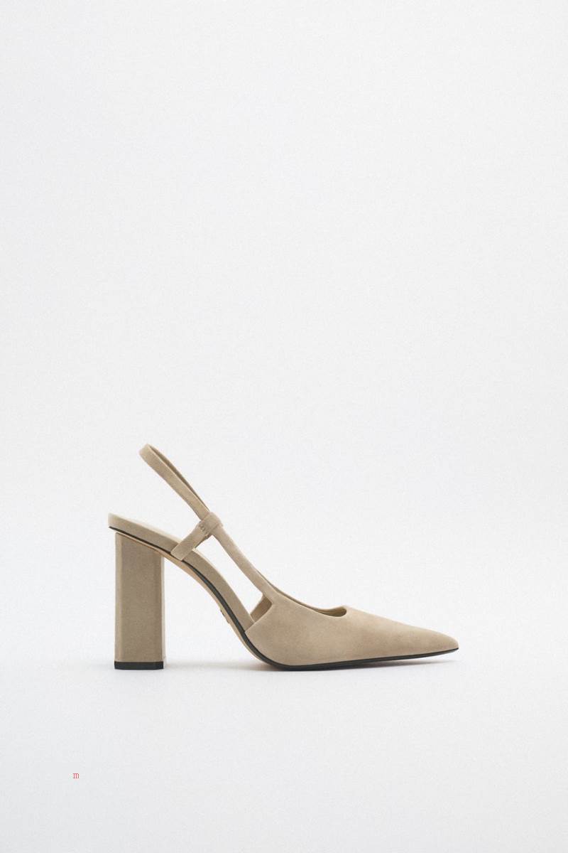 ZARA LEATHER BLOCK-HEEL Högklackade Skor Dam Bruna | SKVIX-4752