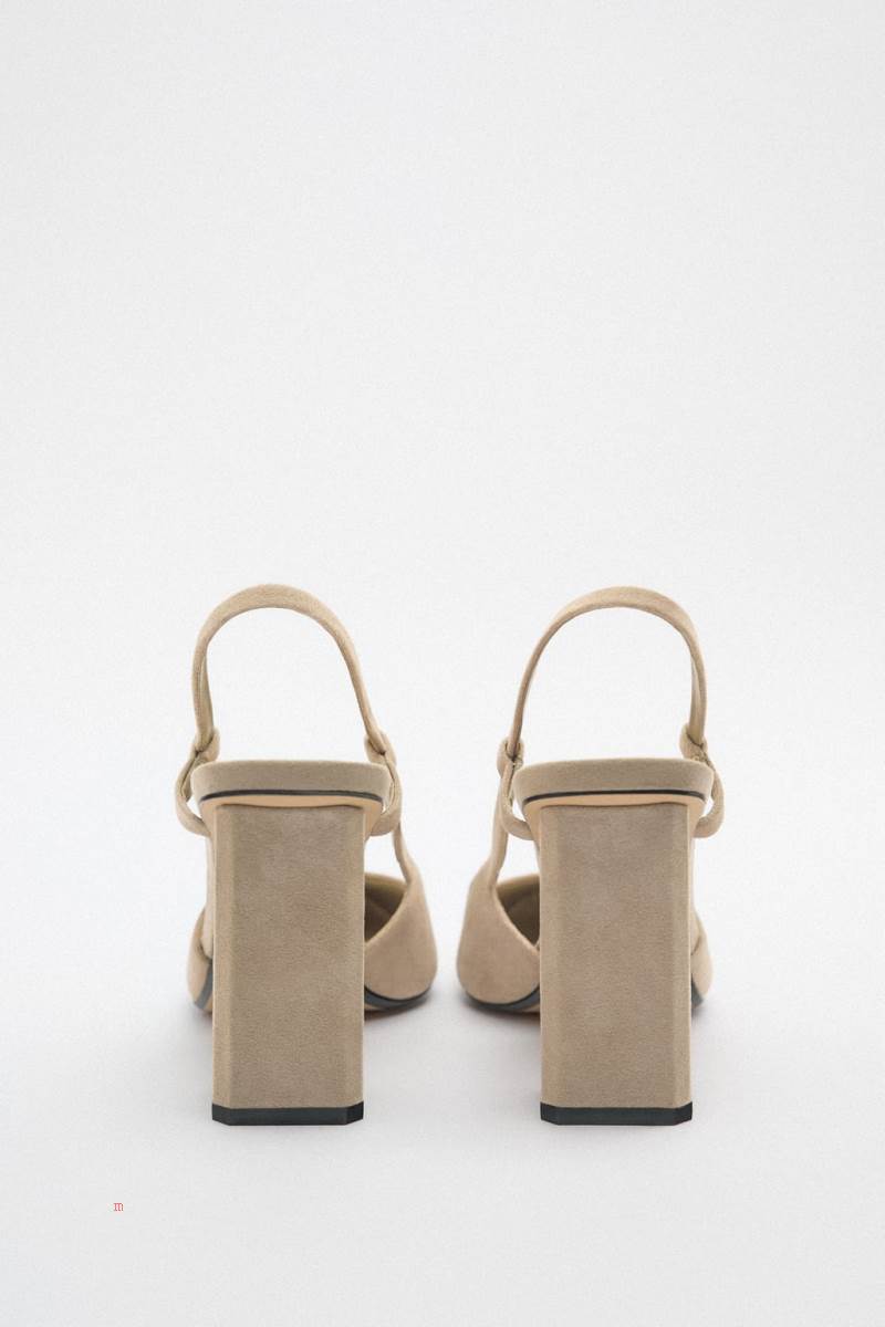 ZARA LEATHER BLOCK-HEEL Högklackade Skor Dam Bruna | SKVIX-4752