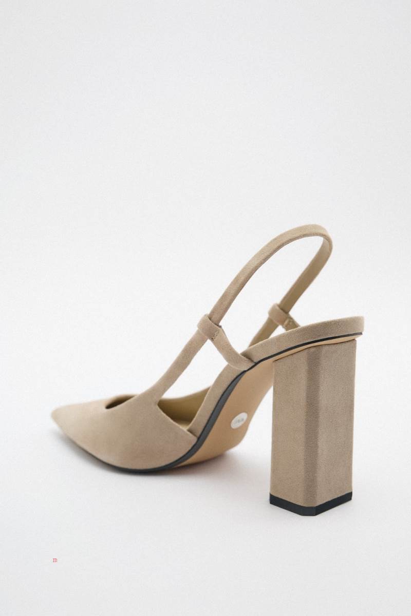 ZARA LEATHER BLOCK-HEEL Högklackade Skor Dam Bruna | SKVIX-4752