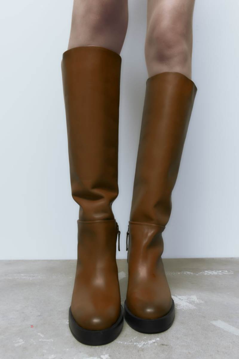 ZARA LEATHER BLOCK HEEL KNEE-HIGH BOOT Höga Stövlar Dam Bruna | ARKLN-3192