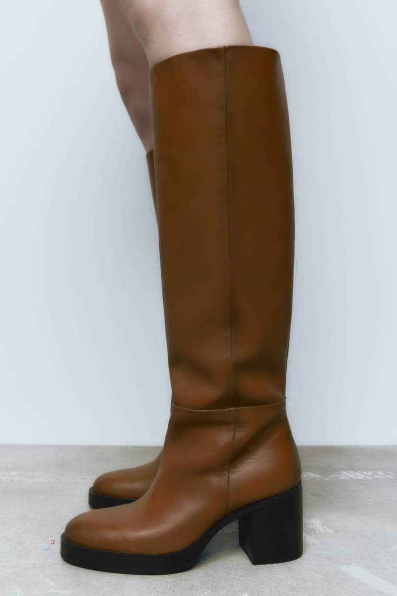 ZARA LEATHER BLOCK HEEL KNEE-HIGH BOOT Höga Stövlar Dam Bruna | ARKLN-3192