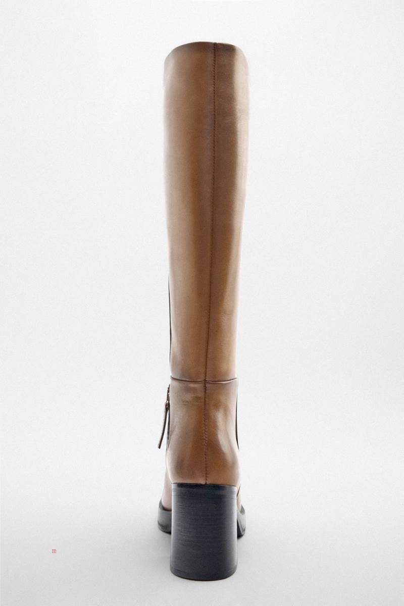 ZARA LEATHER BLOCK HEEL KNEE-HIGH BOOT Höga Stövlar Dam Bruna | ARKLN-3192
