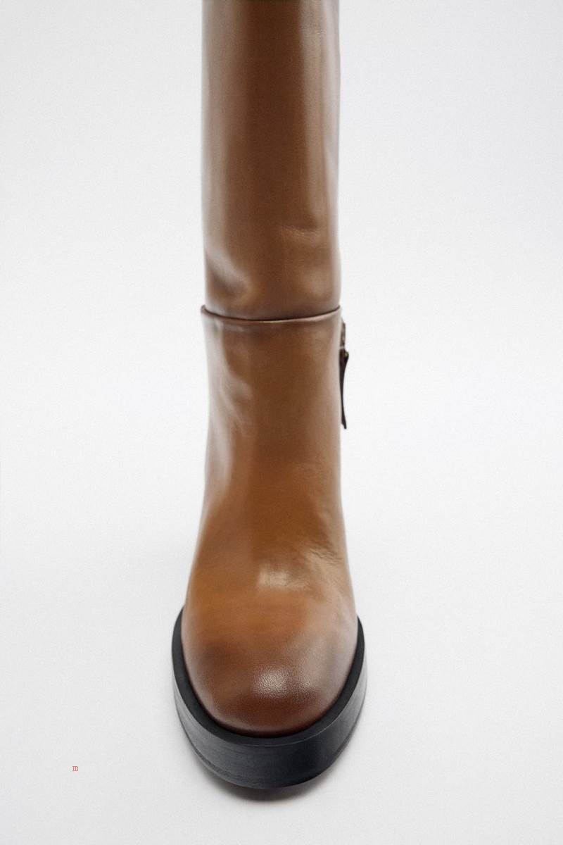 ZARA LEATHER BLOCK HEEL KNEE-HIGH BOOT Höga Stövlar Dam Bruna | ARKLN-3192