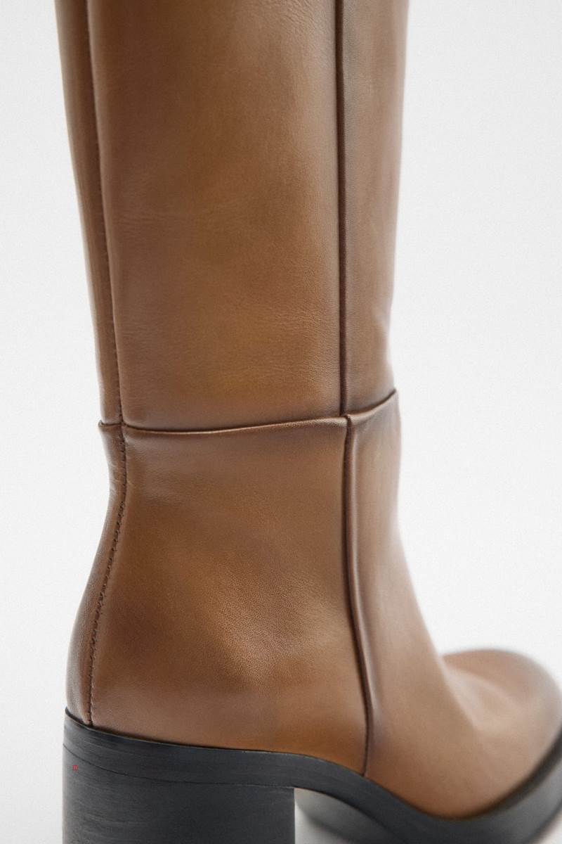 ZARA LEATHER BLOCK HEEL KNEE-HIGH BOOT Höga Stövlar Dam Bruna | ARKLN-3192