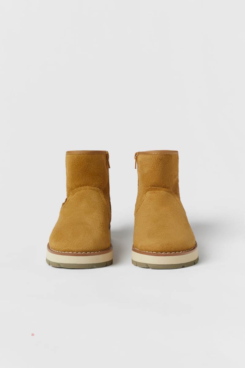 ZARA LEATHER BOOT Läderstövlar Tjej Senapsgult | DBXRW-3089