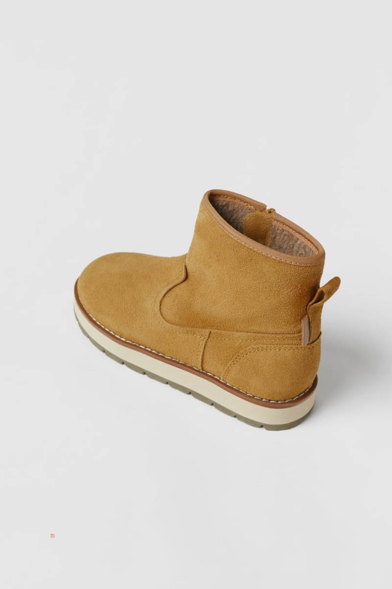 ZARA LEATHER BOOT Läderstövlar Tjej Senapsgult | DBXRW-3089