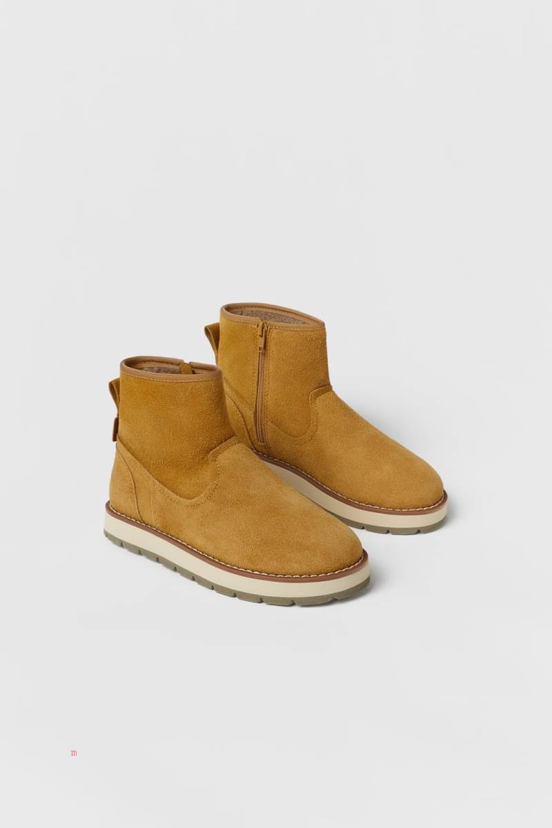 ZARA LEATHER BOOT Läderstövlar Tjej Senapsgult | DBXRW-3089