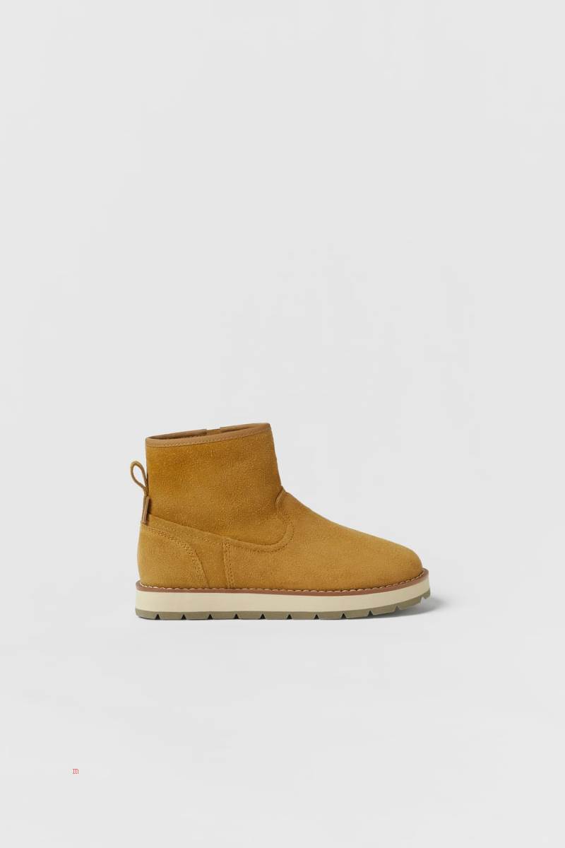 ZARA LEATHER BOOT Läderstövlar Tjej Senapsgult | DBXRW-3089