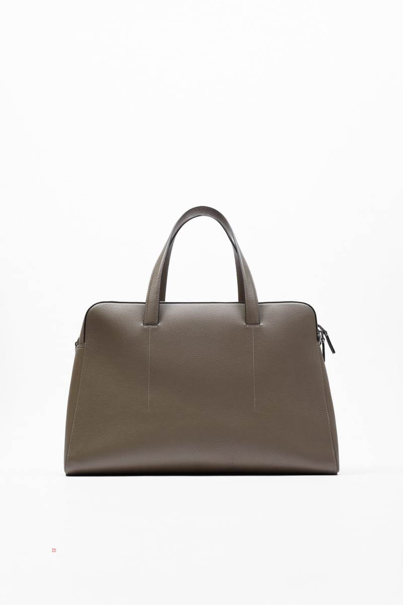 ZARA LEATHER BOWLING BAG Handväska Herr Grå | OVKHC-9165