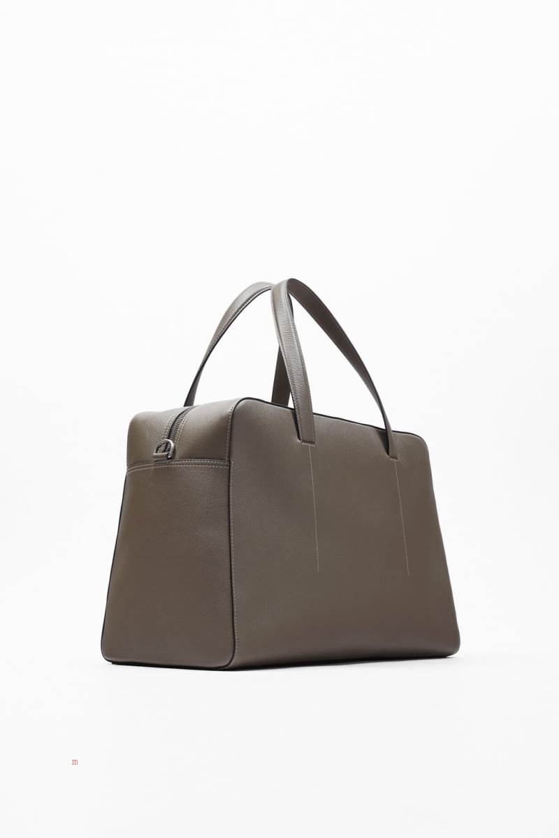 ZARA LEATHER BOWLING BAG Handväska Herr Grå | OVKHC-9165