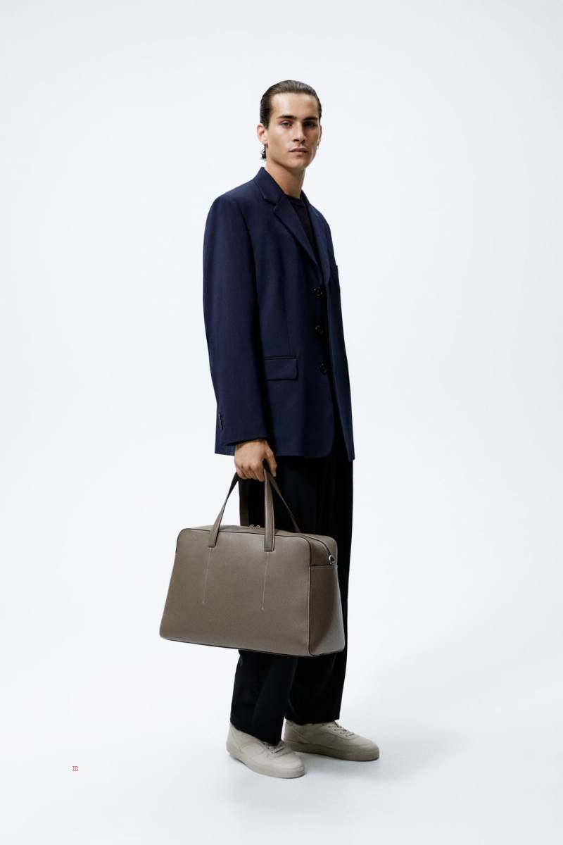 ZARA LEATHER BOWLING BAG Handväska Herr Grå | OVKHC-9165