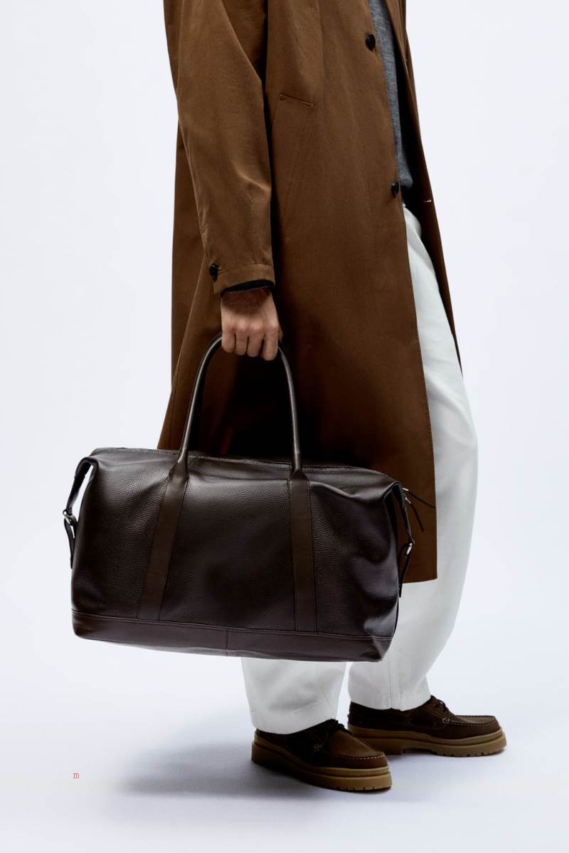 ZARA LEATHER BOWLING BAG Handväska Herr Bruna | WXBJM-5023
