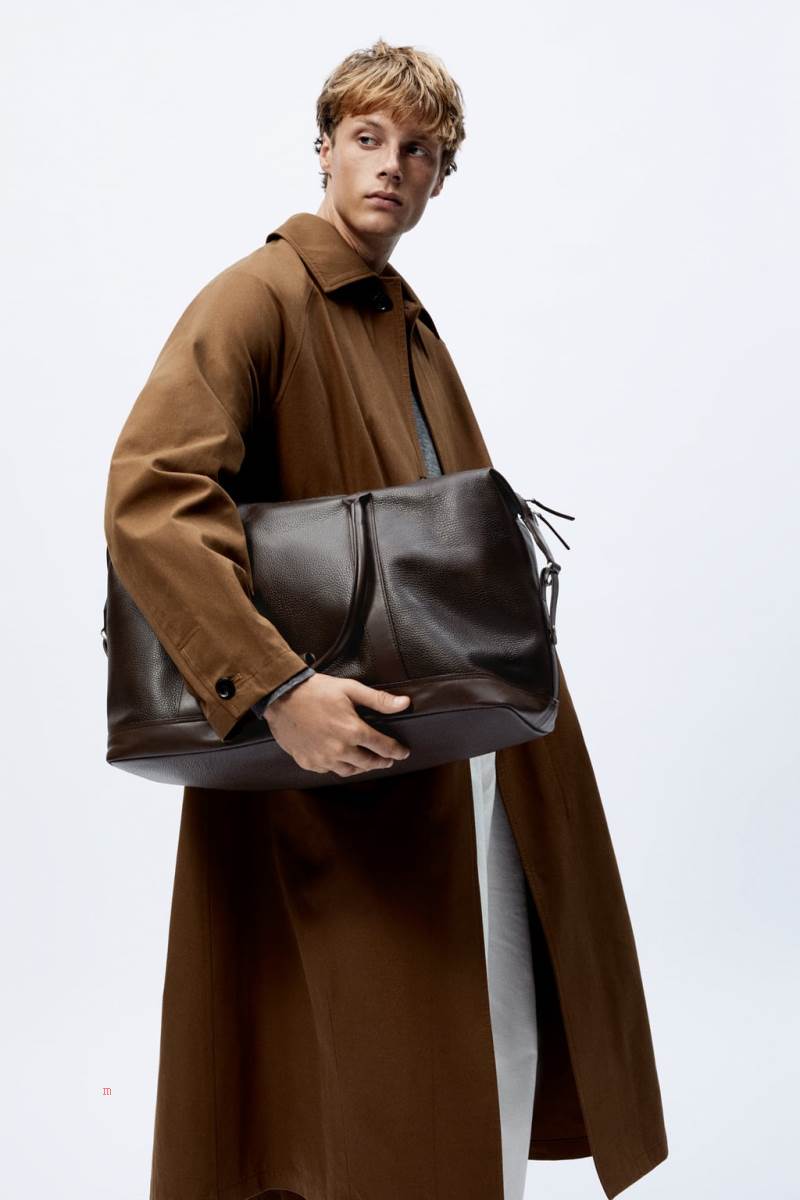 ZARA LEATHER BOWLING BAG Handväska Herr Bruna | WXBJM-5023