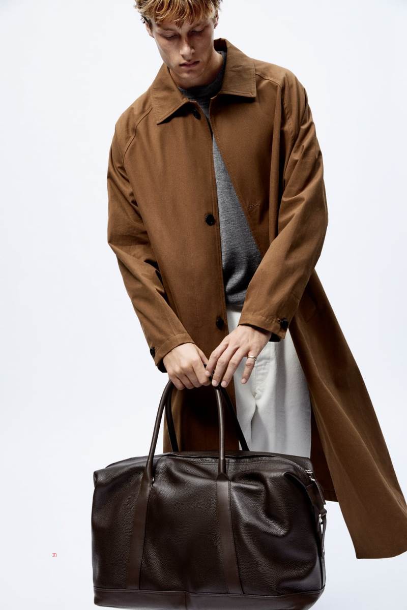 ZARA LEATHER BOWLING BAG Handväska Herr Bruna | WXBJM-5023