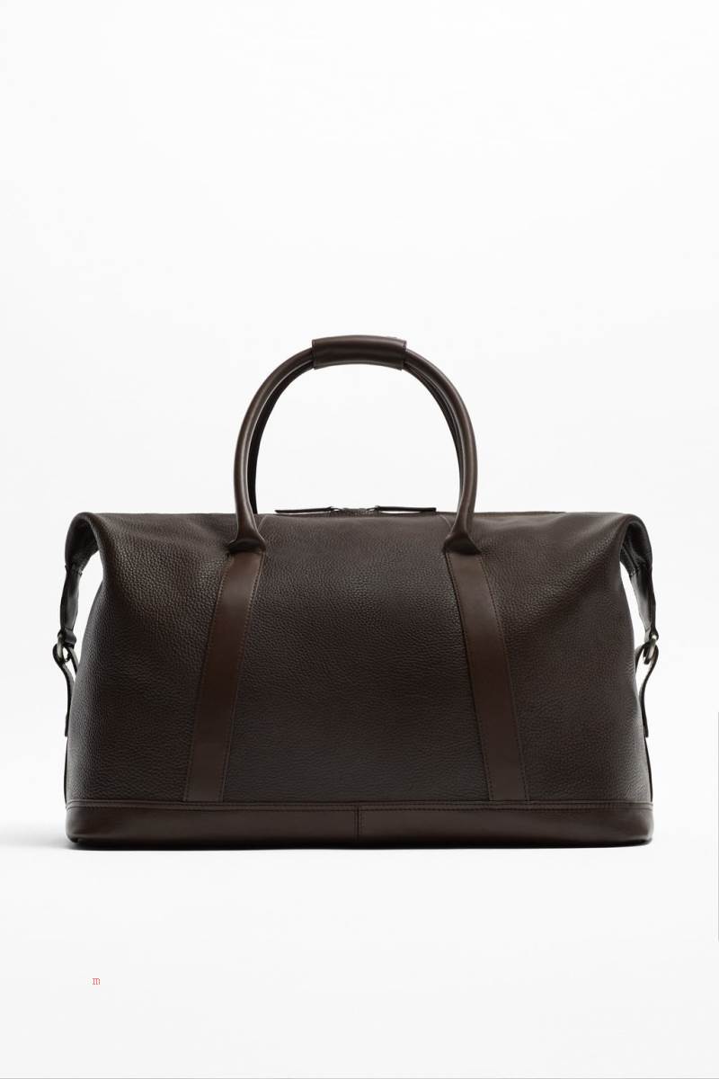 ZARA LEATHER BOWLING BAG Handväska Herr Bruna | WXBJM-5023