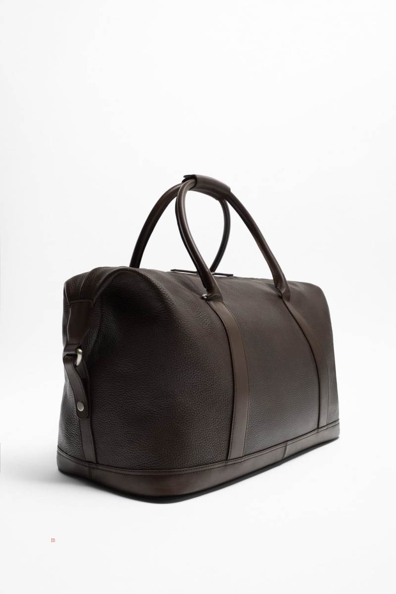 ZARA LEATHER BOWLING BAG Handväska Herr Bruna | WXBJM-5023