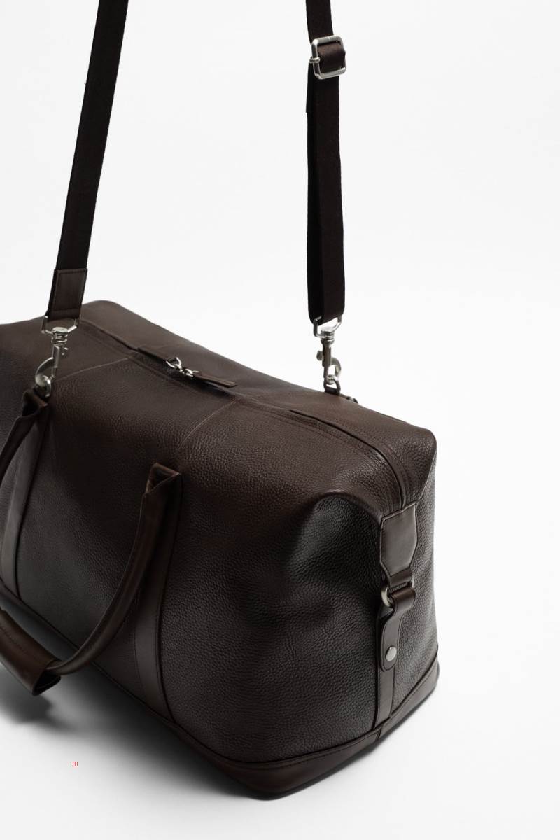 ZARA LEATHER BOWLING BAG Handväska Herr Bruna | WXBJM-5023
