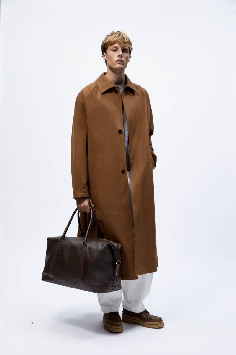 ZARA LEATHER BOWLING BAG Handväska Herr Bruna | WXBJM-5023