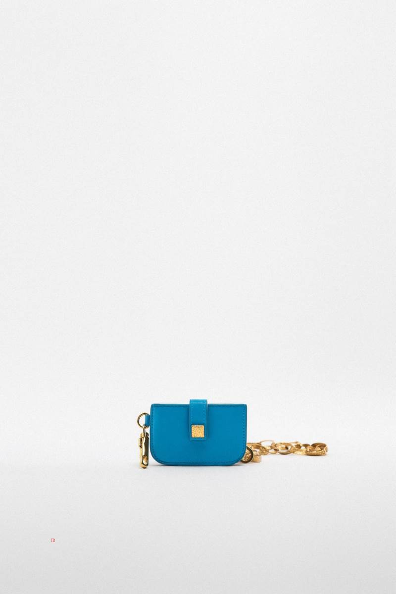 ZARA LEATHER CARD HOLDER Läderväska Dam Blå | MCUAH-5816