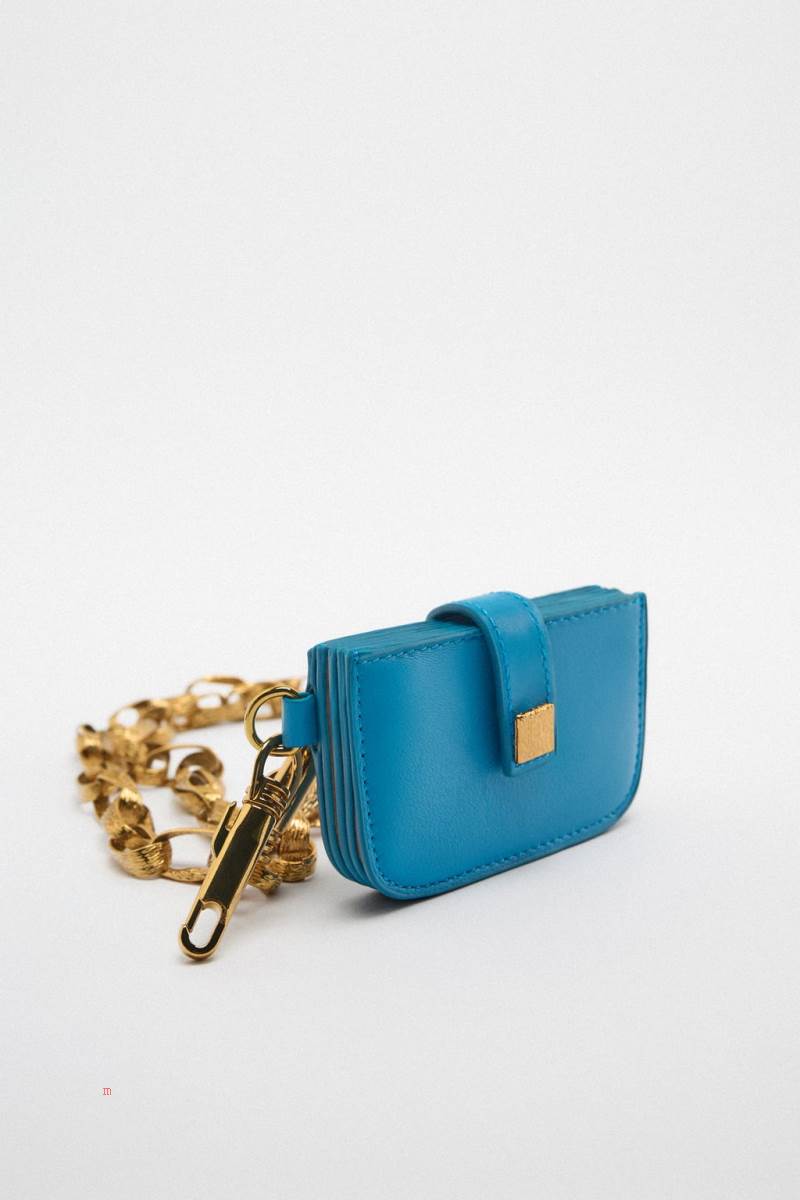 ZARA LEATHER CARD HOLDER Läderväska Dam Blå | MCUAH-5816