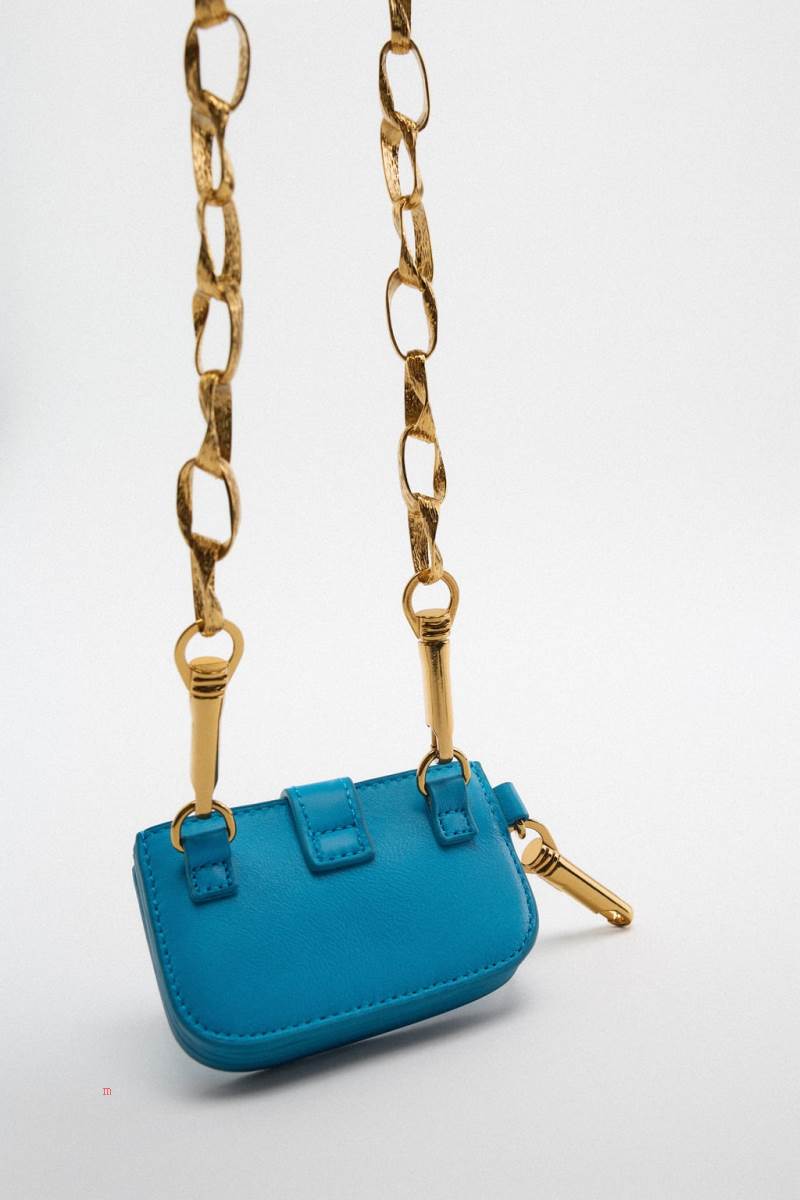 ZARA LEATHER CARD HOLDER Läderväska Dam Blå | MCUAH-5816