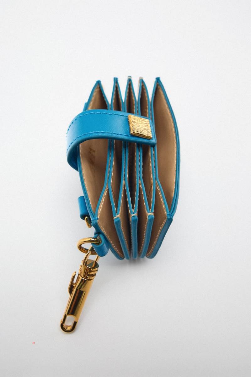 ZARA LEATHER CARD HOLDER Läderväska Dam Blå | MCUAH-5816