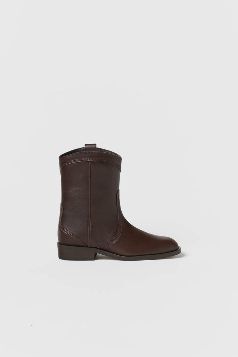 ZARA LEATHER COWBOY Ankelboots Tjej Choklad Bruna | MVSJA-3542