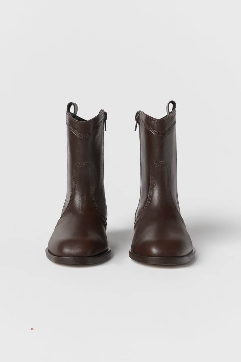 ZARA LEATHER COWBOY Ankelboots Tjej Choklad Bruna | MVSJA-3542