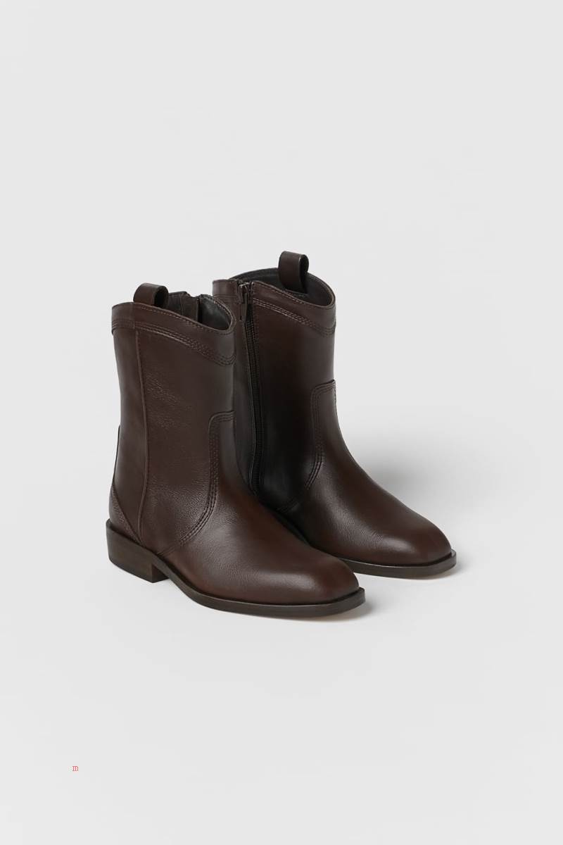 ZARA LEATHER COWBOY Ankelboots Tjej Choklad Bruna | MVSJA-3542
