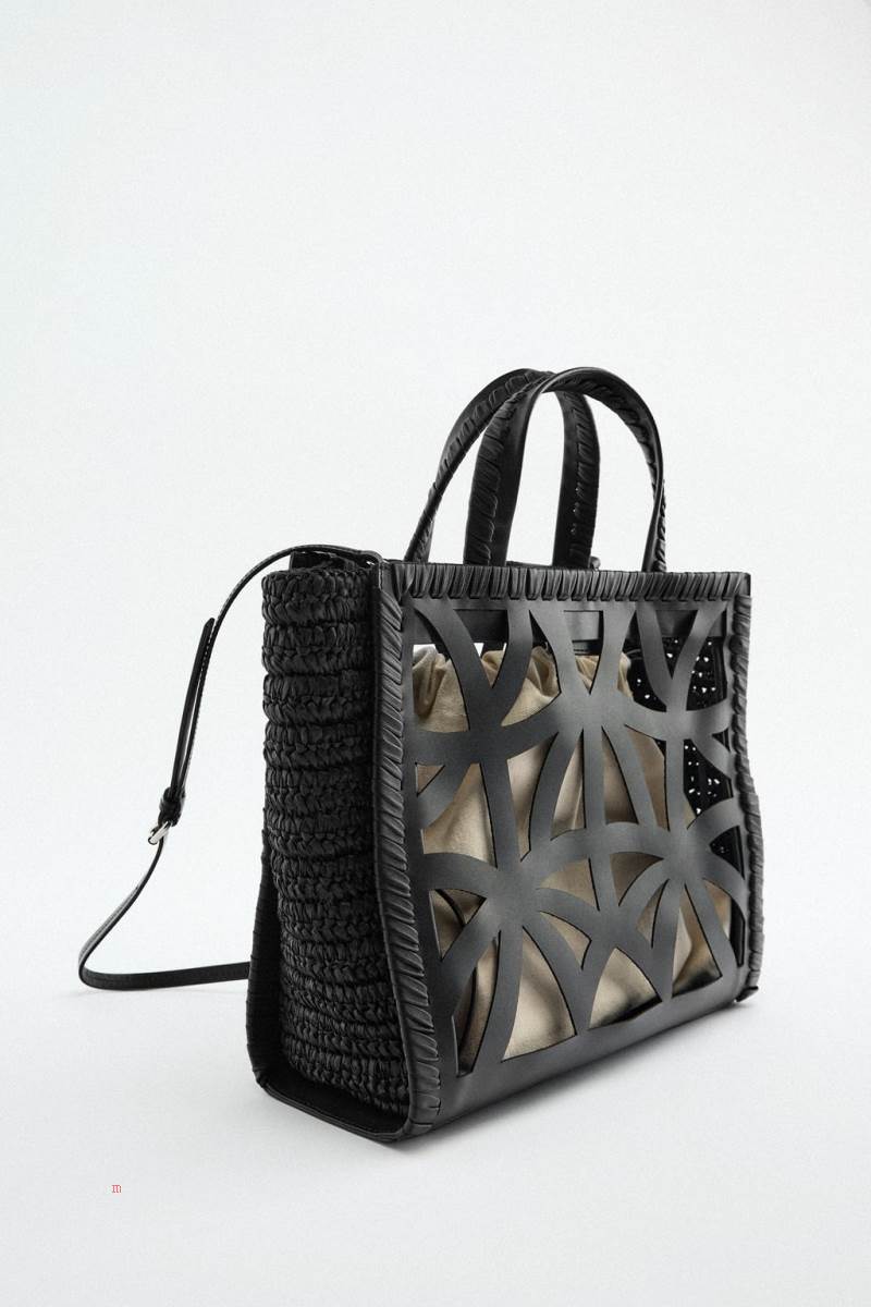 ZARA LEATHER CUT OUT Toteväska Dam Svarta | KIMHN-5294