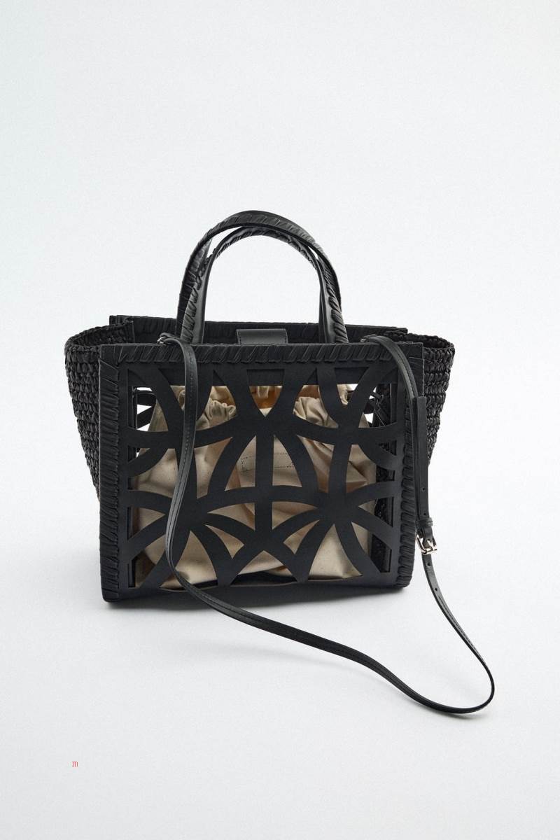 ZARA LEATHER CUT OUT Toteväska Dam Svarta | KIMHN-5294