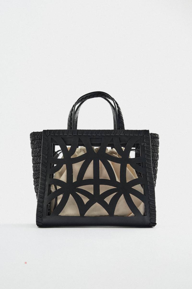 ZARA LEATHER CUT OUT Toteväska Dam Svarta | KIMHN-5294