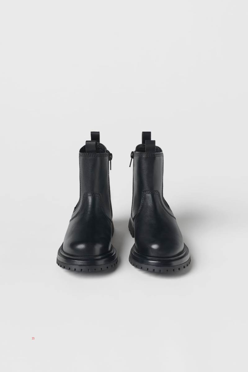ZARA LEATHER Chelsea Boots Tjej Svarta | CDKYU-9082
