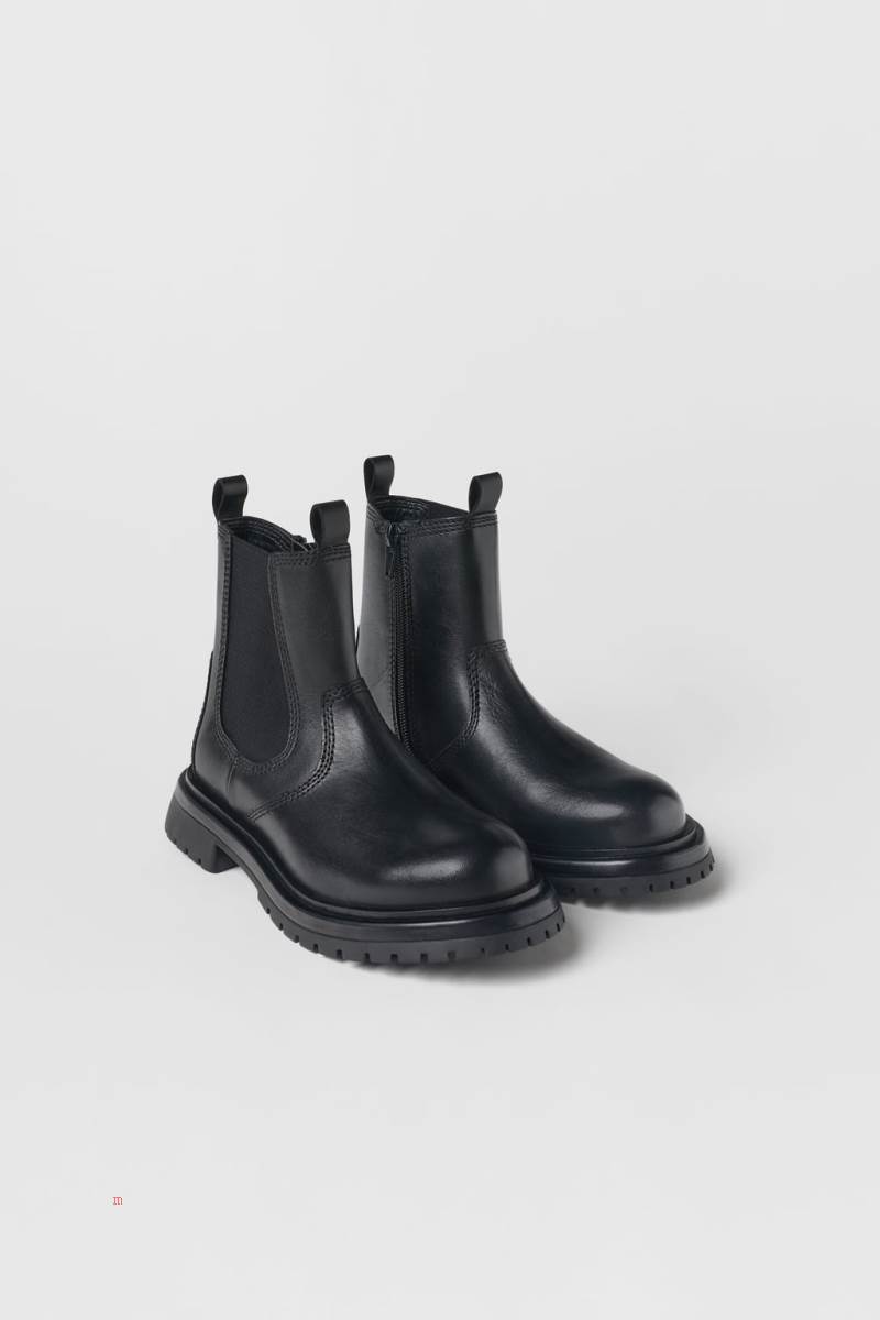 ZARA LEATHER Chelsea Boots Tjej Svarta | CDKYU-9082