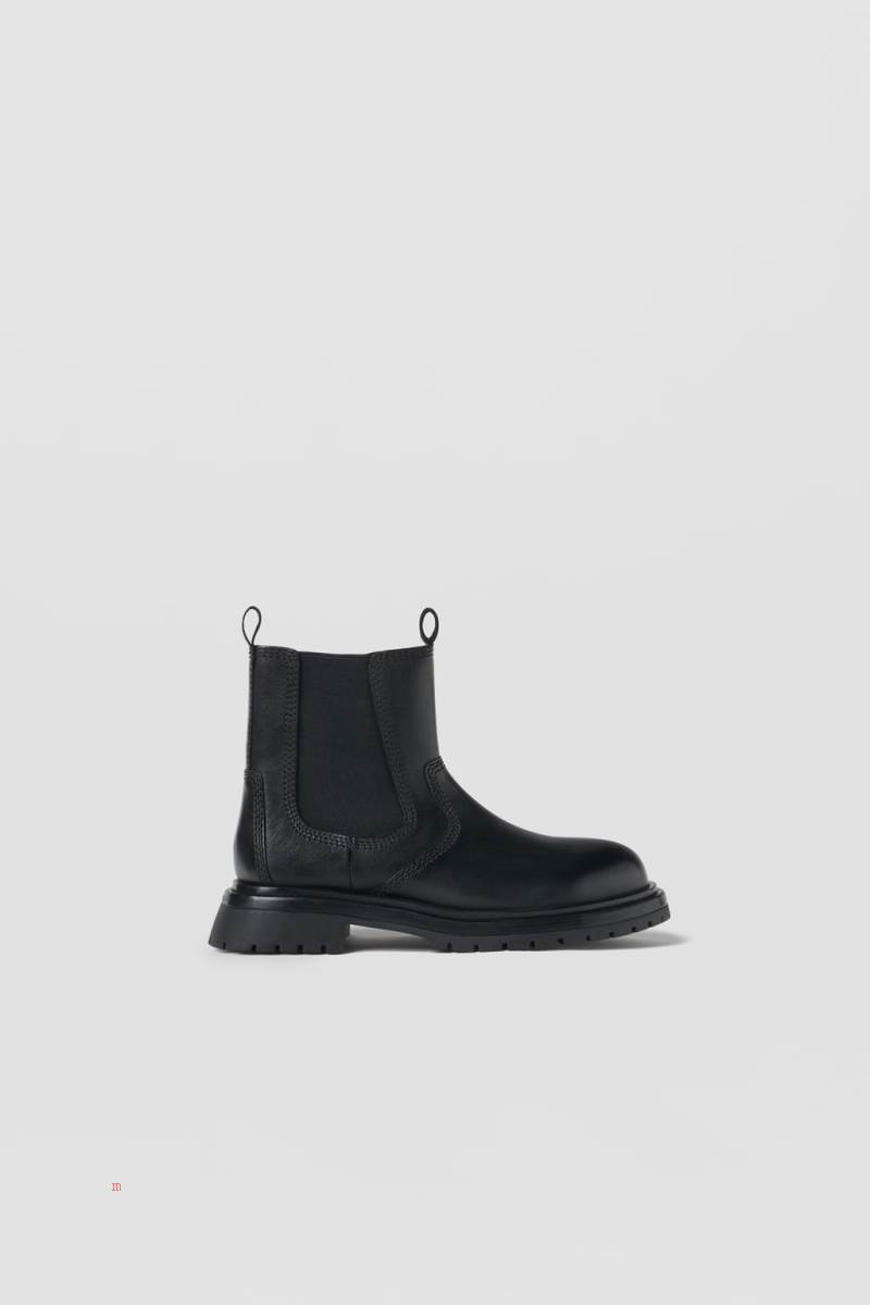 ZARA LEATHER Chelsea Boots Tjej Svarta | CDKYU-9082