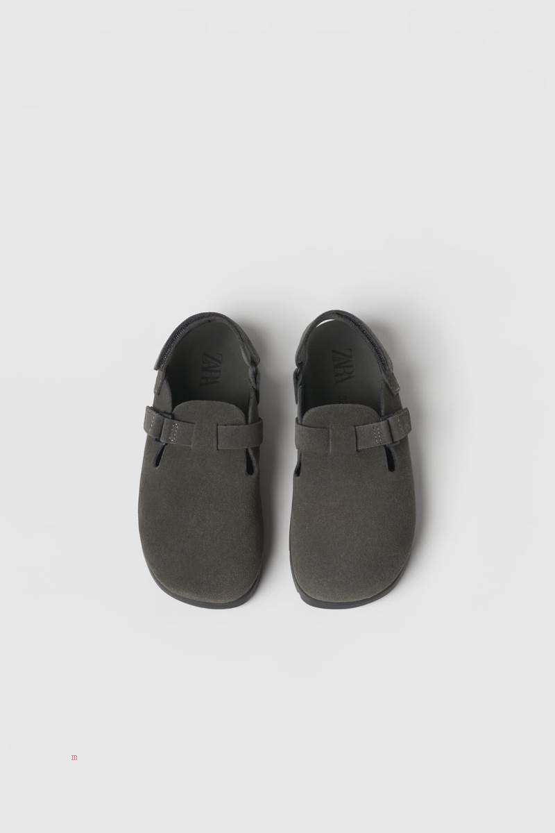 ZARA LEATHER Clogs Tjej Grå | DFXTR-2103