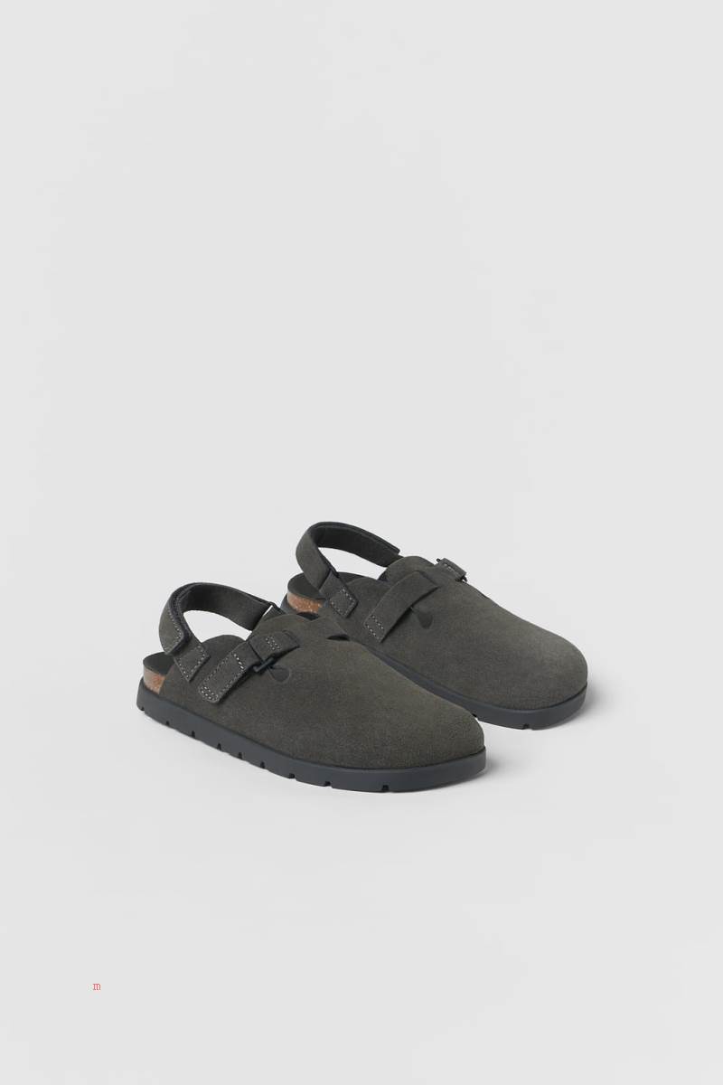ZARA LEATHER Clogs Tjej Grå | DFXTR-2103