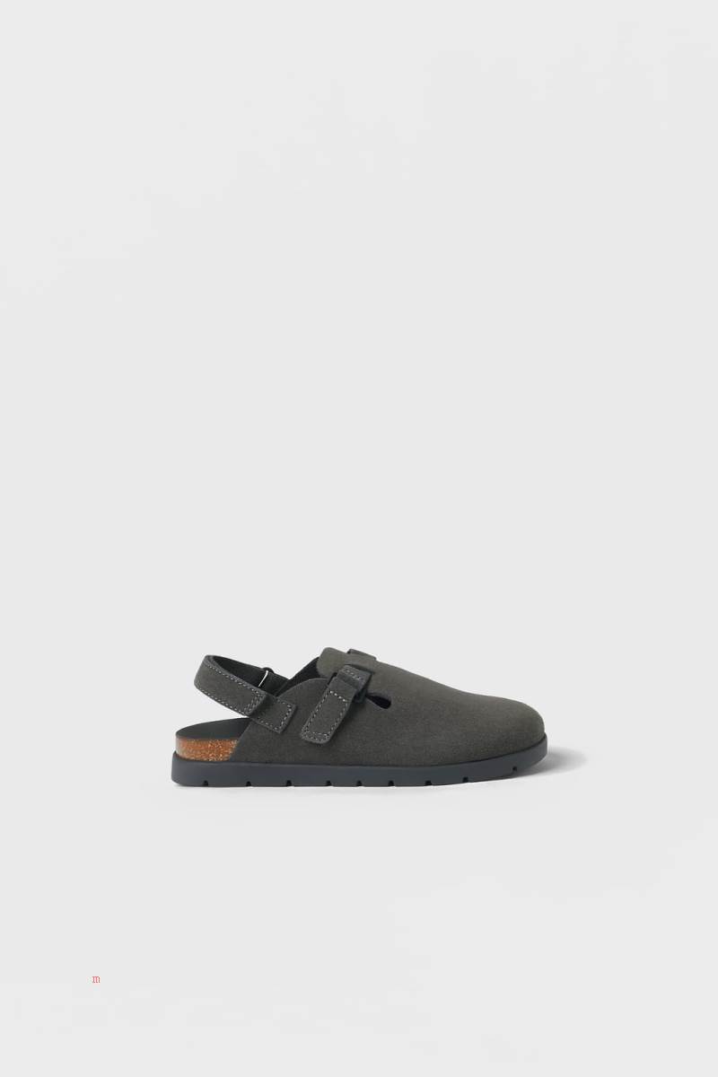 ZARA LEATHER Clogs Tjej Grå | DFXTR-2103