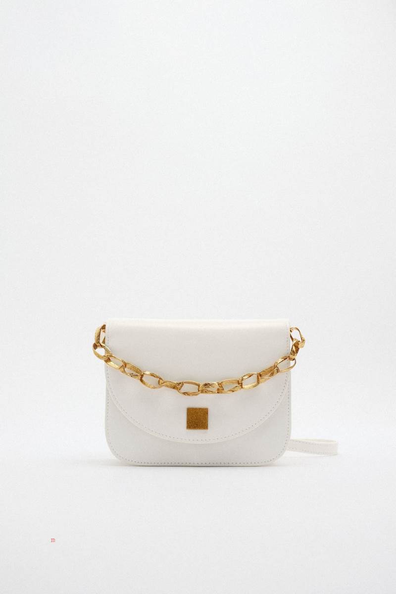 ZARA LEATHER Crossbody Väska Dam Vita | PHEXR-0763