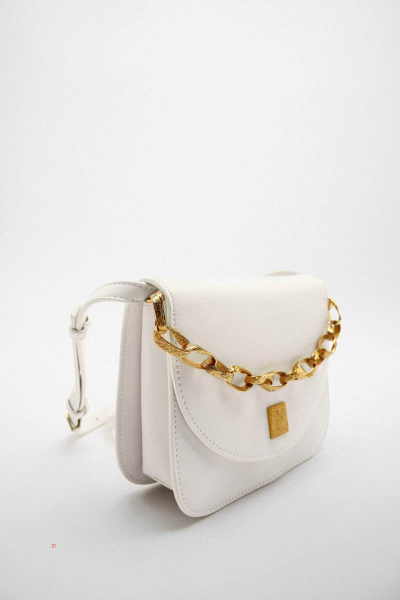 ZARA LEATHER Crossbody Väska Dam Vita | PHEXR-0763