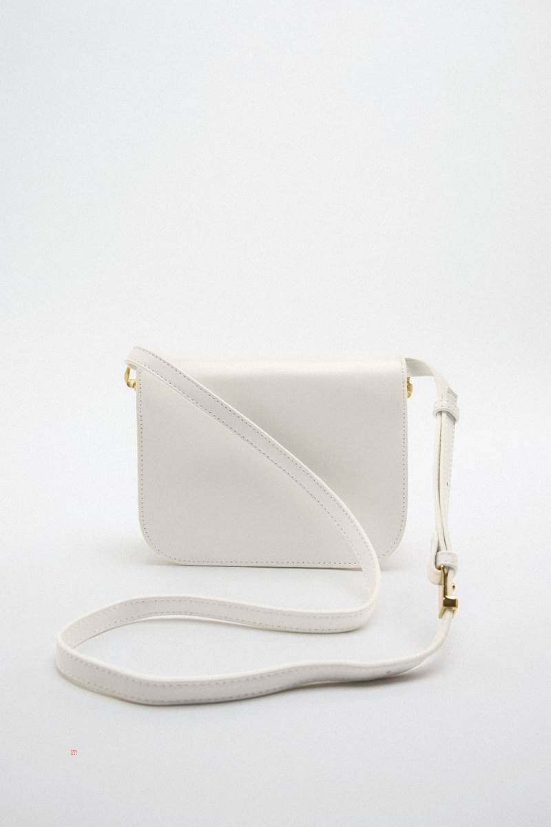 ZARA LEATHER Crossbody Väska Dam Vita | PHEXR-0763