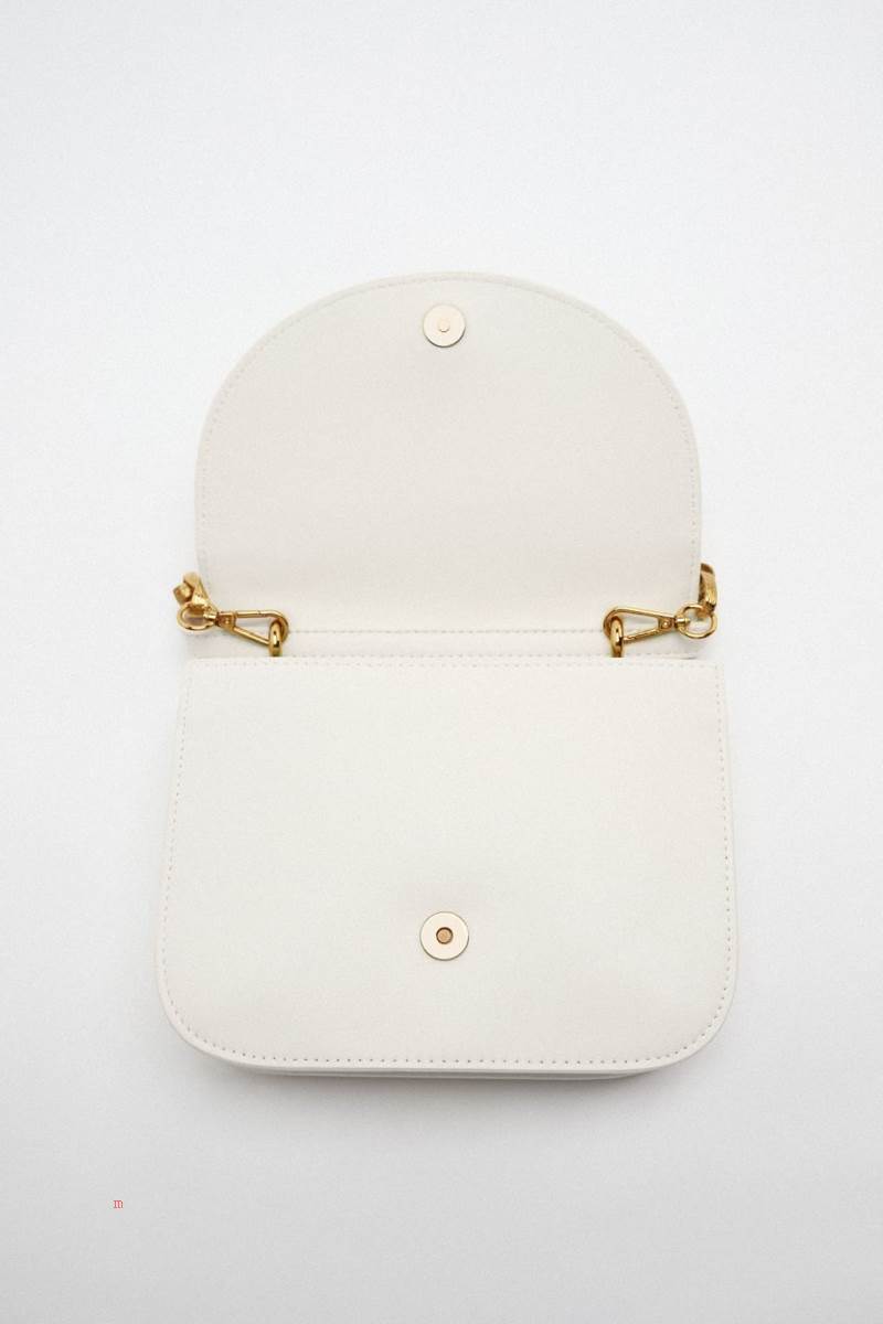 ZARA LEATHER Crossbody Väska Dam Vita | PHEXR-0763