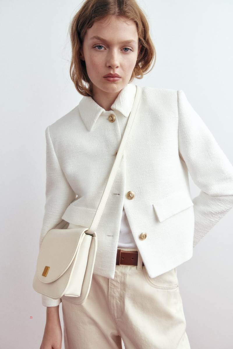 ZARA LEATHER Crossbody Väska Dam Vita | PHEXR-0763