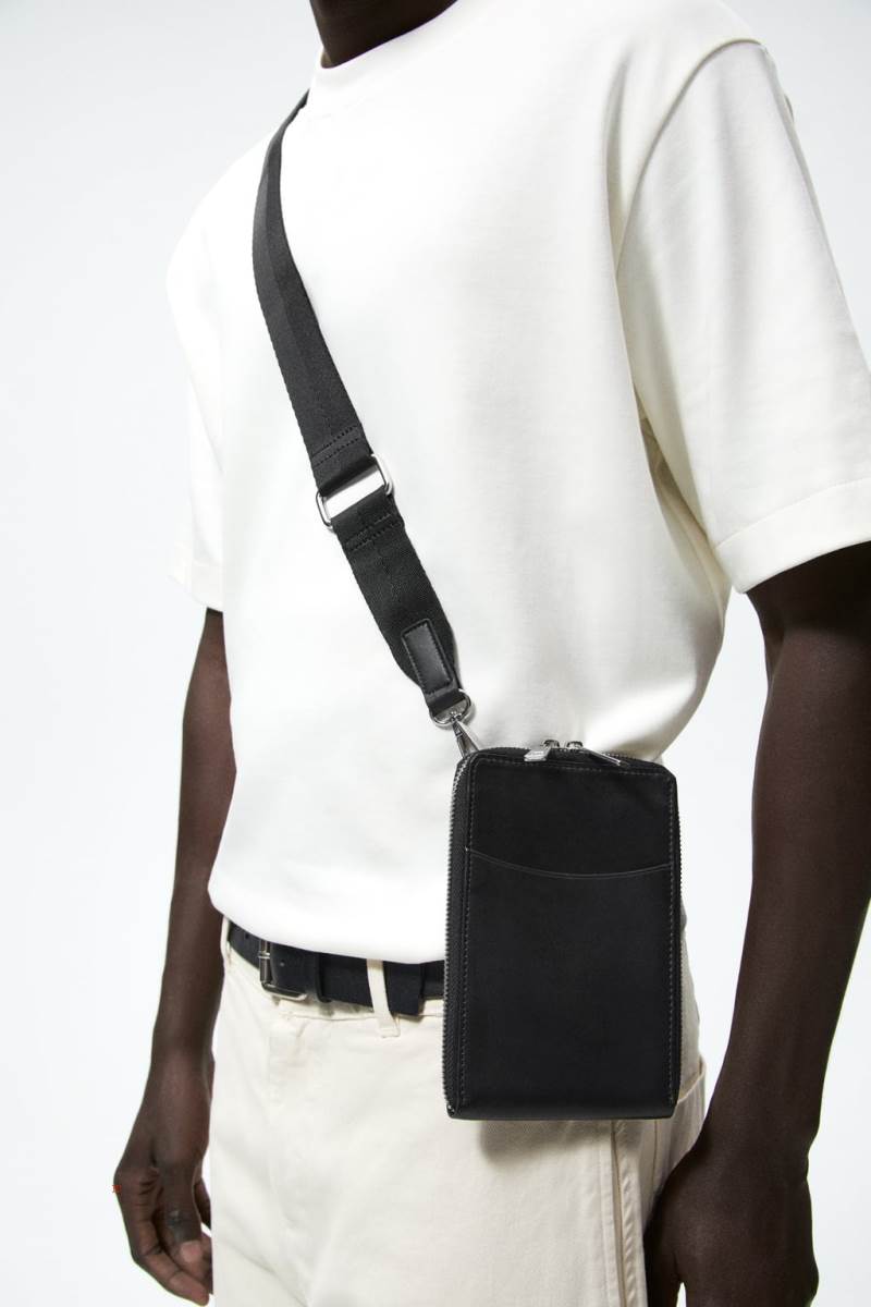 ZARA LEATHER Crossbody Väska Herr Svarta | DLKCZ-4215