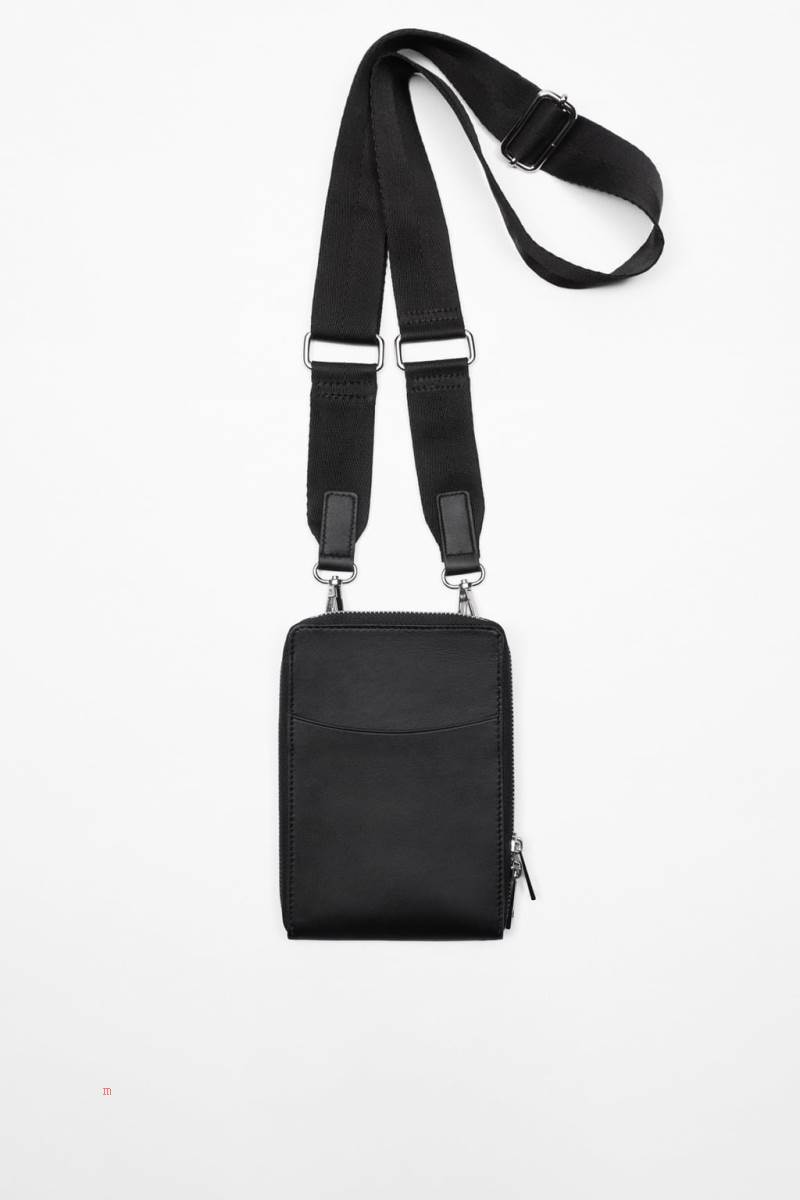 ZARA LEATHER Crossbody Väska Herr Svarta | DLKCZ-4215