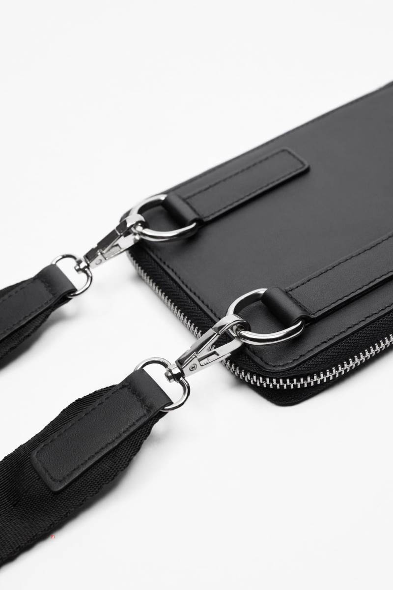 ZARA LEATHER Crossbody Väska Herr Svarta | DLKCZ-4215